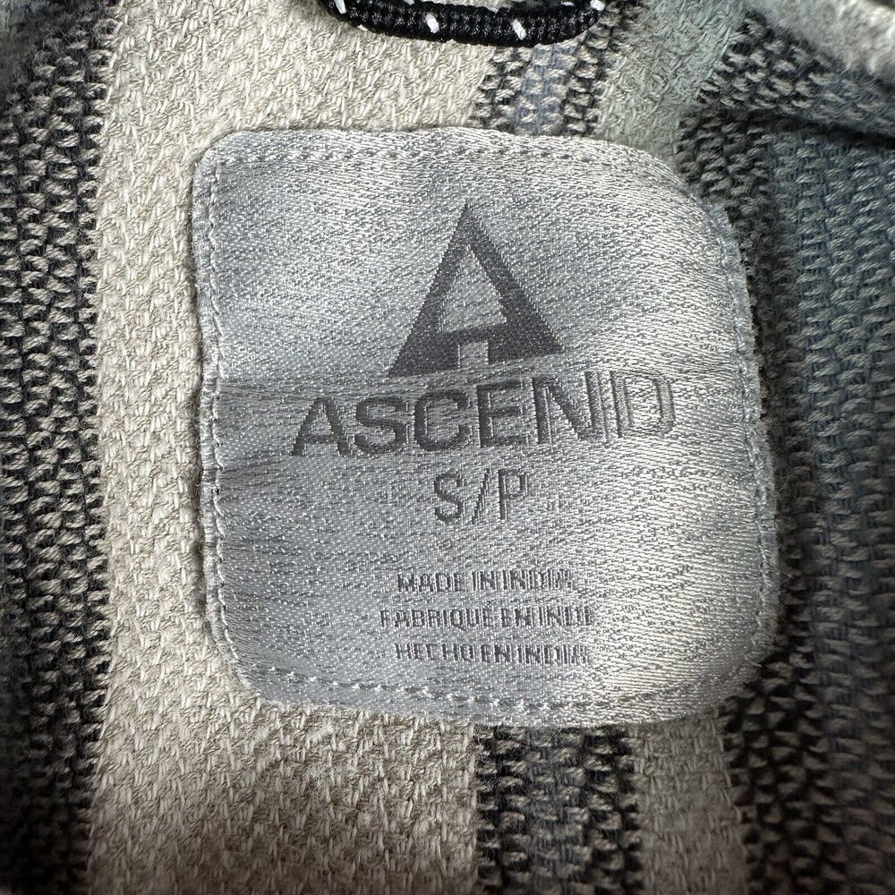 Ascend Mens Size Small Stripe Flannel Button Up Casual Shirt Zip Pocket - Picture 5 of 7